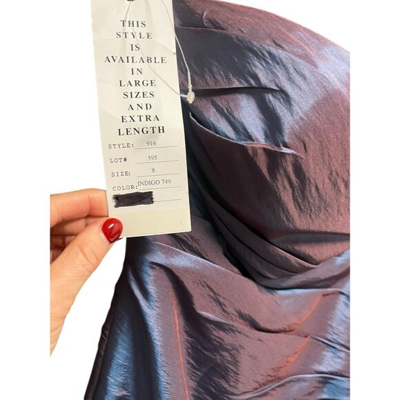 BILL LEVKOFF Iridescent Strapless Ruched Taffeta Dress | Sz 8, Blue NWT - Picture 5 of 16